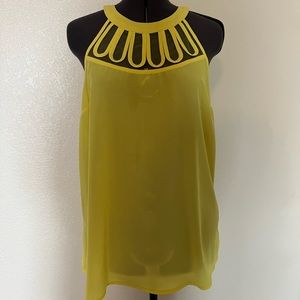 Bright yellow lightweight tank top sleeveless with sheer detail
